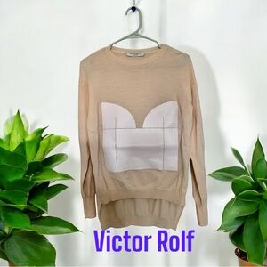 Victor Rolf Beige Sweater with White Design sz s